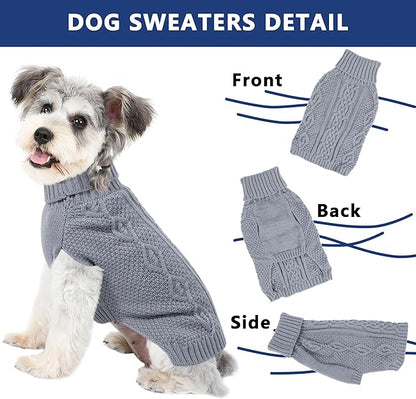 Dog Sweaters Small Dog Clothes Winter Turtleneck Puppy Sweater Warm Pet Cat Sweater Doggy Pullover Outfit with Twisted Design XS~XL(Grey, Medium)