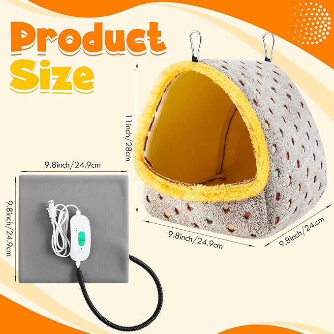 Heated Bird Cage for Large Parrots - 9.8x9.8x11 Inches Warm Bird Bed House with 3-Speed Adjustable Heating Pad, Sturdy Hanging Design for Macaws, African Greys, Amazon Parrots