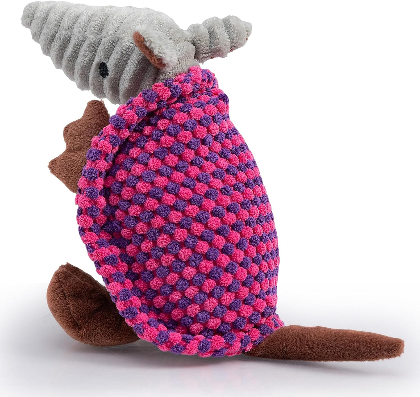 Hollypet Plush Dog Squeaky Toy Stuffed Armadillo Animal Pet Puppy Chew Toys with Clean Teeth for Small Medium Large All Breed Sizes Dogs, Rose Red and Purple,8 in