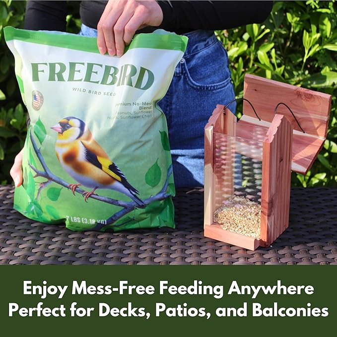 Premium No Mess Bird Seed by Freebird - Peanut Pieces, Sunflower Hearts, Sunflower Chips - 100% Waste Free Bird Food for Finches and Small Songbirds - 7lb Bag