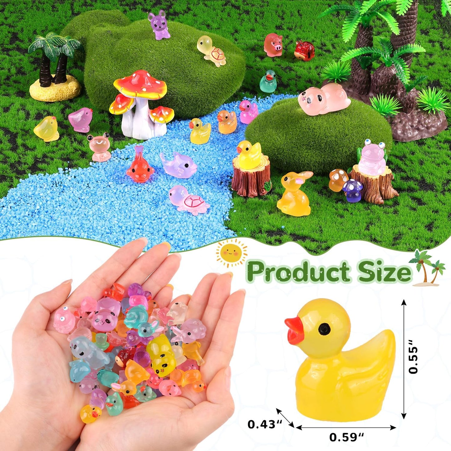 110PCS Mini Resin Animals Miniature Figures to Hide,Tiny Cute Figurines Glow in Dark, Little Animal Toys Small Accessories for Topper Desk Garden Dollhouse Landscape Aquarium Ornaments Crafts & Decor
