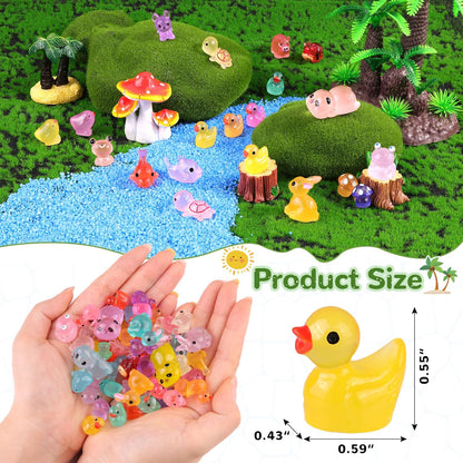 110PCS Mini Resin Animals Miniature Figures to Hide,Tiny Cute Figurines Glow in Dark, Little Animal Toys Small Accessories for Topper Desk Garden Dollhouse Landscape Aquarium Ornaments Crafts & Decor