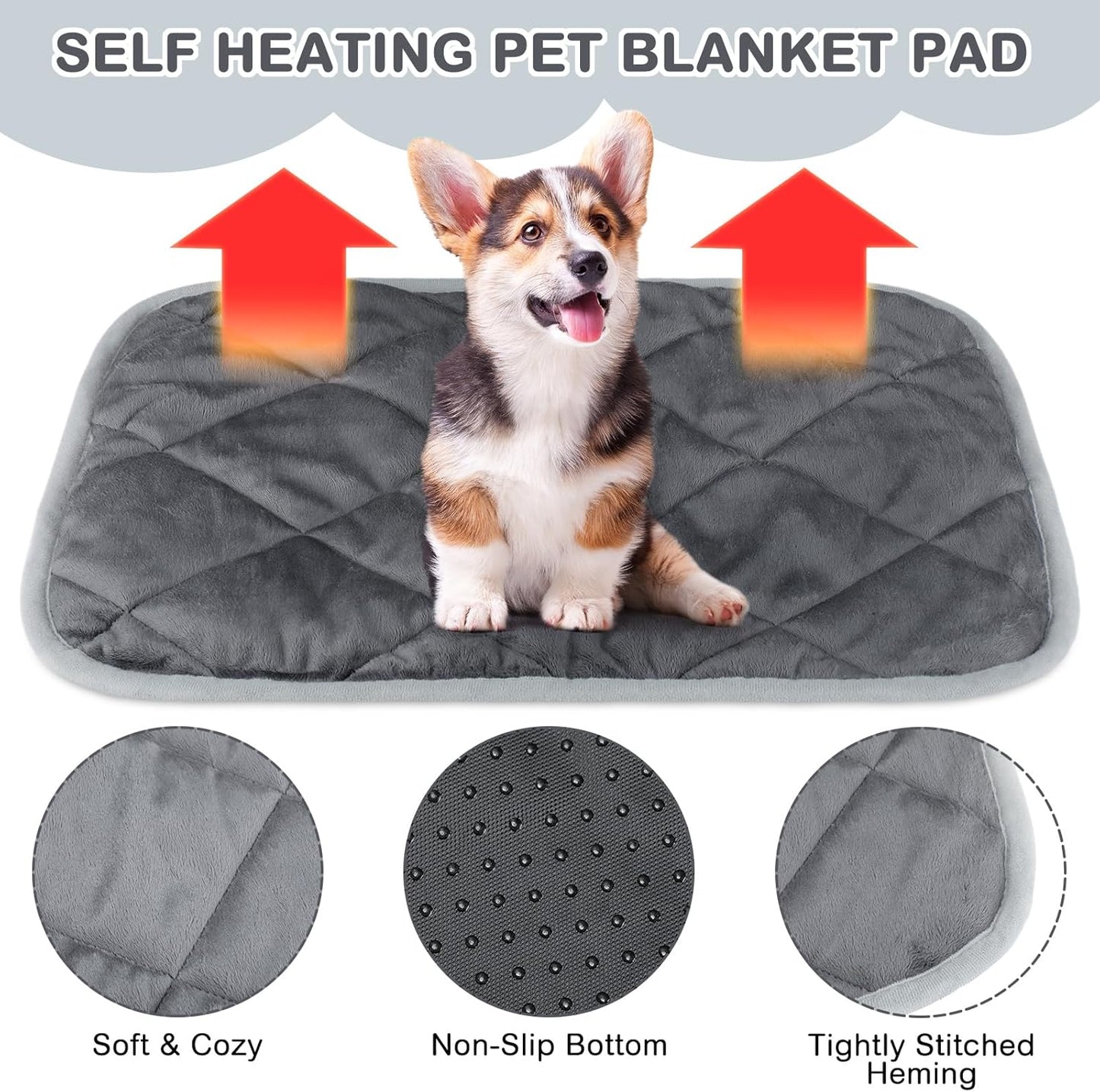 4 Pack Self Heating Cat Pad Self Warming Dog Mat Reflects Body Heat Extra Warm Thermal Pet Pad Washable Dog Cat Bed Crate Bed Mat Blanket(Gray,19 x 27.5 Inch)