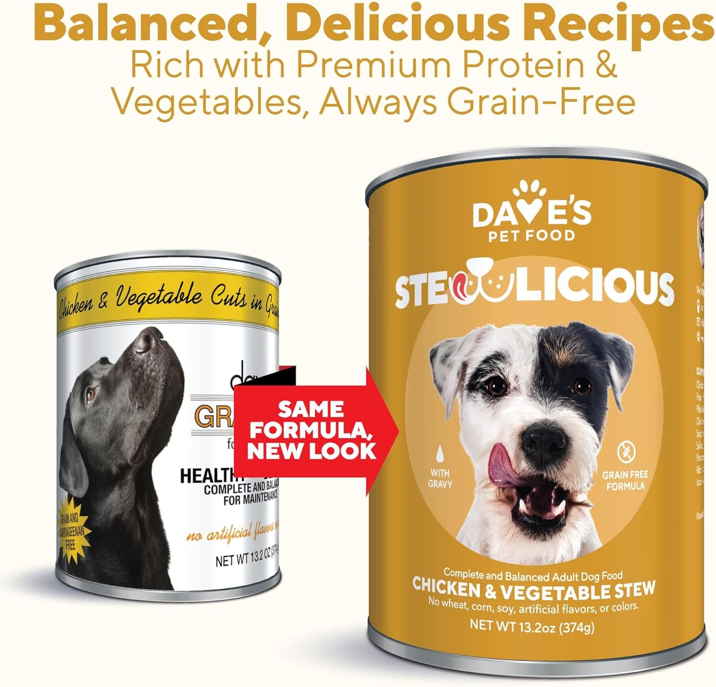Dave's Pet Food Stewlicious Grain Free Wet Dog Food (Chicken & Vegetable in Gravy), Made in USA Naturally Healthy Canned, Gluten Free Topper, 13.2 oz (12 Pack)