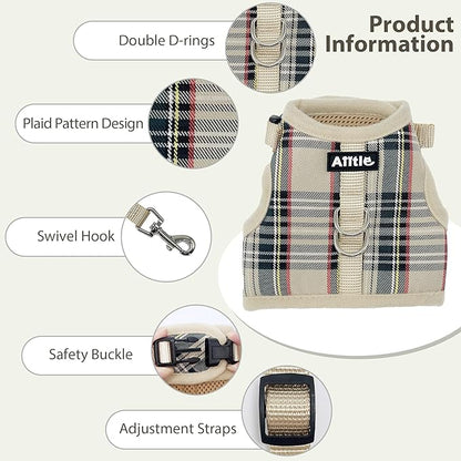 AIITLE Adjustable Bunny Harness & Leash Set - Soft Mesh Liner, Comfort Fit Plaid Pattern Vest with Magic Tape Design, Portable for Small Animal Pets Puppy Cat Rat Squirrel Ferret, Beige L