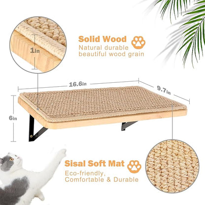 Cat Floating Wall Shelf with Scratching Mat, 1PC 9.7X16.6 Inch Large 1 Inch Thick Wood Cat Window Perches Hanging Shelves Wall Mounted Beds for Sleeping, Playing, Climbing, Support to 30 LBS