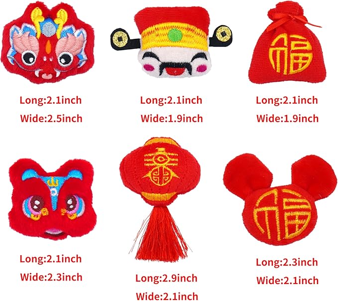 Lunar New Year Cat Toys for Bored Indoor 6 Pcs Xmas Plush Catnip Toys Training Kitten Chewing Interactive Toys Chinese Red