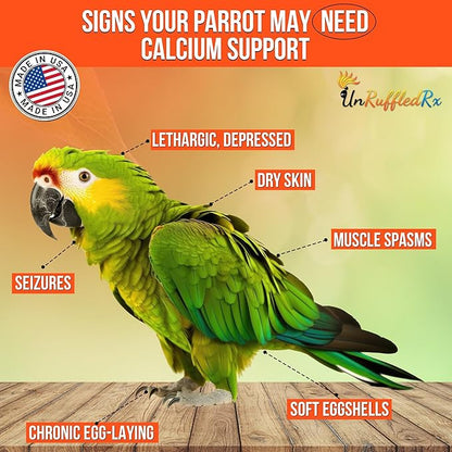 UnRuffledRx™ Bird Calcium Plus with Magnesium and D3, Dissolves Clear and Tasteless in Water, Supports Bone, Muscle, Feather and Egg Health, 45 Servings, Made in FDA-Registered USA Facility