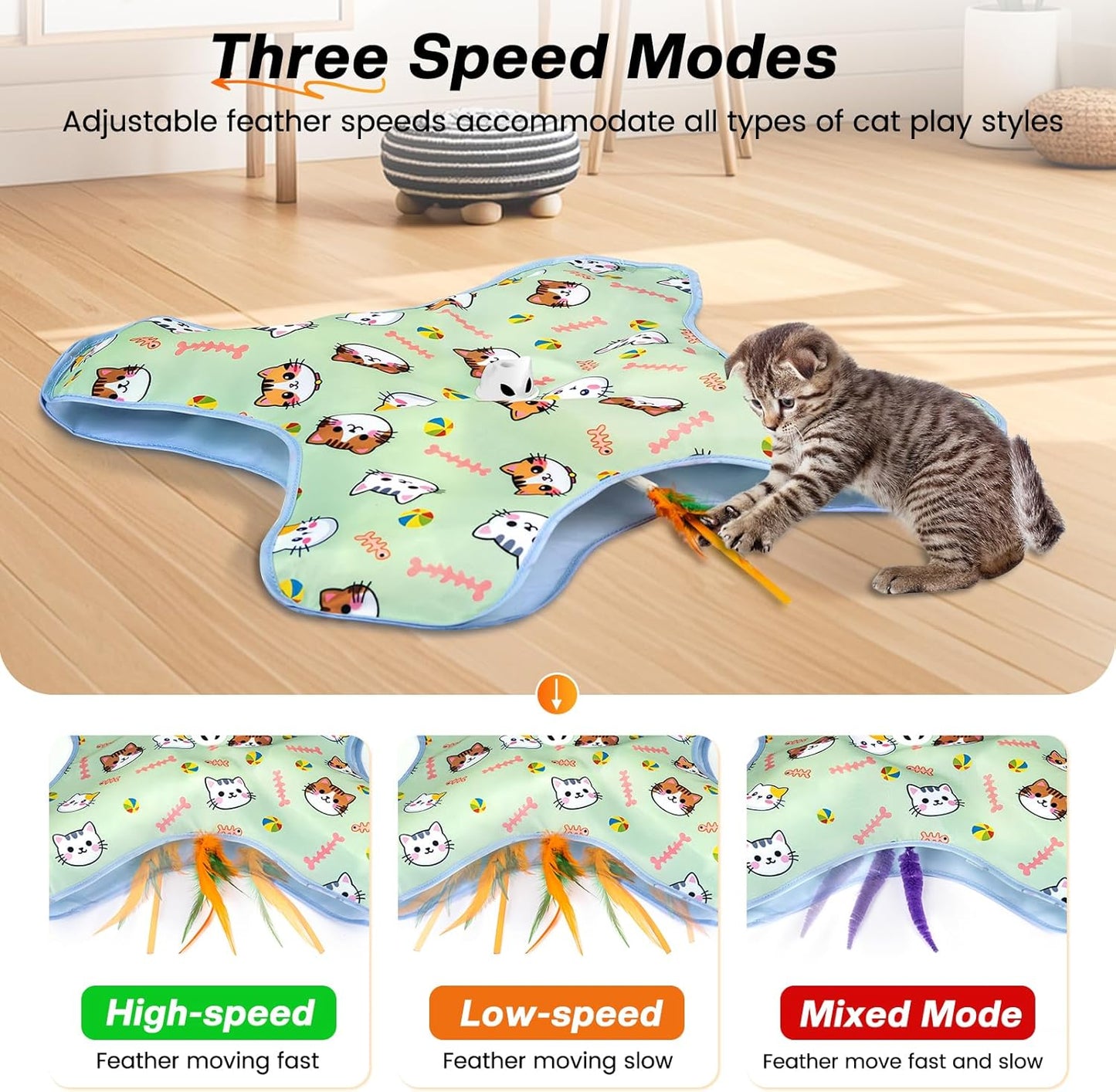 New Interactive Cat Toy for Indoor Cats Hide and Seek Cat Toy for Bored Indoor Adult Cats, Automatic Cat Kitten Toy with Moving Concealed Feathers, Non-Slip Suction, USB Rechargeable