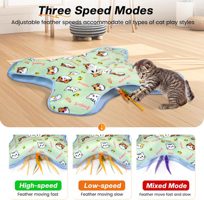 New Interactive Cat Toy for Indoor Cats Hide and Seek Cat Toy for Bored Indoor Adult Cats, Automatic Cat Kitten Toy with Moving Concealed Feathers, Non-Slip Suction, USB Rechargeable
