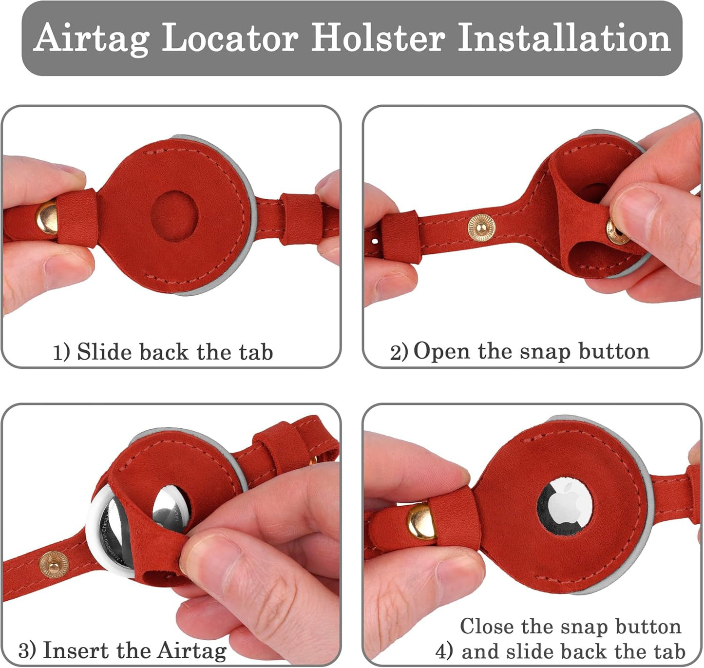 OOPSDOGGY Reflective Leather AirTag Cat Collar with Bell - Non Breakaway Adjustable Pet Collar with Apple Air Tag Holder - Lightweight GPS Kitten Collars for Small Dogs Puppy (Red)