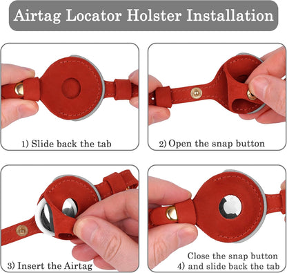 OOPSDOGGY Reflective Leather AirTag Cat Collar with Bell - Non Breakaway Adjustable Pet Collar with Apple Air Tag Holder - Lightweight GPS Kitten Collars for Small Dogs Puppy (Red)