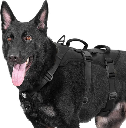 OneTigris Escape Proof Dog Harness, No Pull Dog Harness with Handles, Tactical Multi-Use Support Dogs Harnes for Large Dogs Everyday Wear Walking Hiking Training (Black, X-Large)