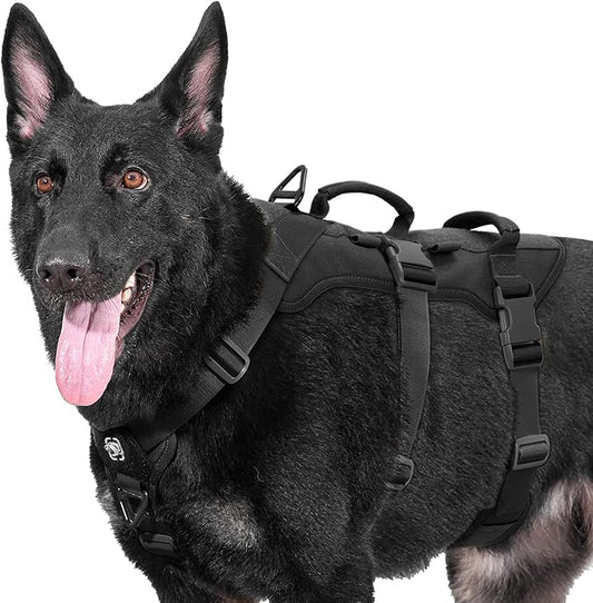 OneTigris Escape Proof Dog Harness, No Pull Dog Harness with Handles, Tactical Multi-Use Support Dogs Harnes for Large Dogs Everyday Wear Walking Hiking Training (Black, X-Large)