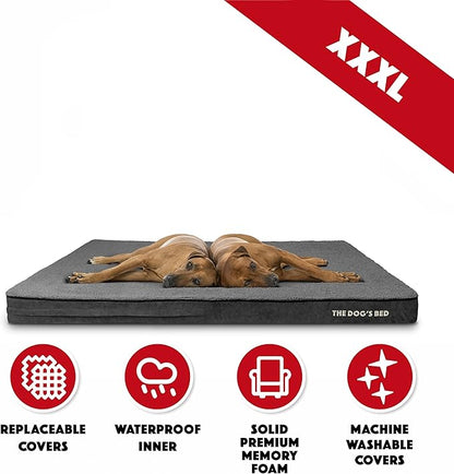 The Dog’s Bed Orthopedic Memory Foam Jumbo Dog Bed, XXXL Grey Plush, Pain Relief for Arthritis, Hip & Elbow Dysplasia, Post Surgery, Lameness, Supportive, Waterproof Washable Cover