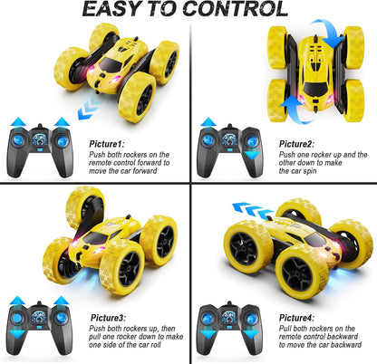 Remote Control Car,RC Car Toys for 6-12 Year Old Boys, Off Road RC Stunt Car 4WD 360° Rotating Remote Control Car for Kids, Boys Girls Gifts for Birthday, Christmas Yellow