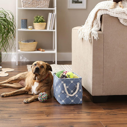Bone Dry Pet Storage Paw and Bone, Trellis Collection, Small Rectangle, 14x8x9, Stonewash Blue