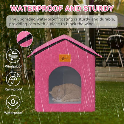 Outdoor Cat House for Shelter Feral Cat, Outside Waterproof Cat House for Outdoor/Indoor Cats, Insulated Cat Bed for All Seasons with Cozy Cushion (Rose Pink, Zip Style)