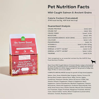 Open Farm, Ancient Grains Dry Dog Food, Protein-Rich & Nutrient Dense, 90% Animal Protein Mixed with Non-GMO Fruits, Veggies and Superfoods, Wild Caught Salmon Recipe, 22lb Bag