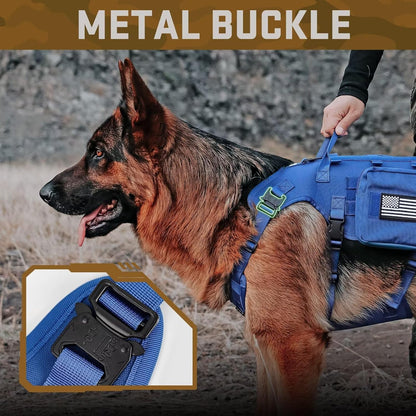 Forestpaw Tactical Dog Harness for Large Dogs,Tactical Dog Collar with Bungee Leash Set,No Pull Military Dog Harness for Walking Training,Adjustable for Medium Large Dogs,Blue,Chest 19.5-41.5"