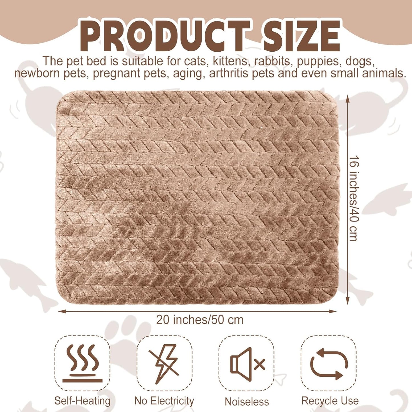 4 Pack Self Heating Cat Pad 16 x 20 Inch Self Warming Cat Bed Non Slip Warm Dog Pad Mat Washable Pet Kennel Crate Bed Mat for Indoor Outdoor Pets(Camel,16 x 20 Inch)