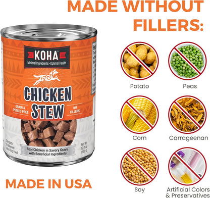 KOHA Minimal Ingredient Chicken Stew for Dogs, High Protein Limited Ingredient Dog Food, 12.7oz Cans (Case of 12)