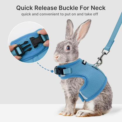 AIITLE Adjustable Rabbit and Leash Set - Lightweight & Portable, Padded Vest with Magic Tape Design, Indoor/Outdoor Use (Training, Hiking) - Fits Hamsters, Rats, Iguanas, Puppies, Cats, Blue M