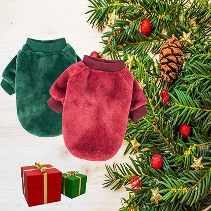 FabriCastle Christmas Dog Sweater, 2-Pack Dog Clothes, Soft and Warm Pet Jackets for Small Dogs & Cats, Winter Pet Apparel Costumes, Puppy Outfits (Dark red,Dark Green, X-Large)