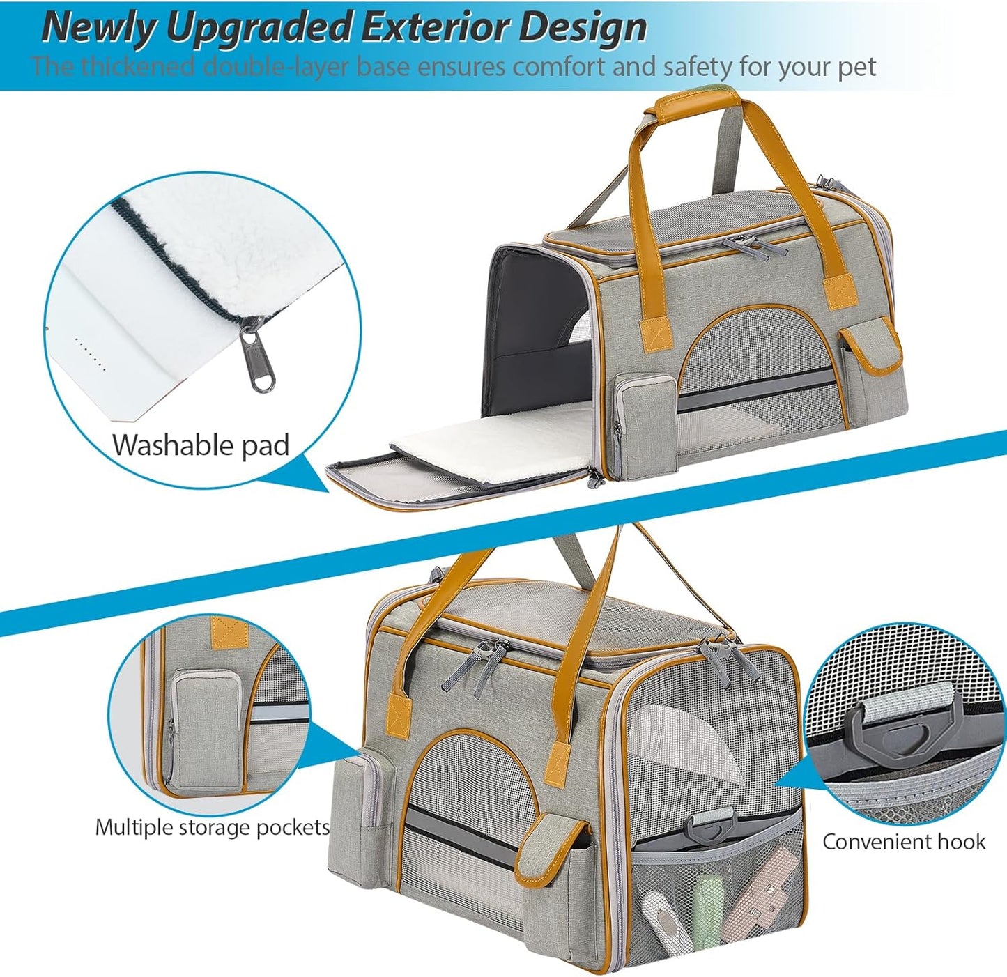 18x11x11 Inches Cat Carrier– Fits Pets Up to 16 lbs, Anti-Collapse Design, Multiple Storage Pockets, Cat Carrier Soft Ideal for Medium Cats, Puppy, Rabbits and Other Small Animals