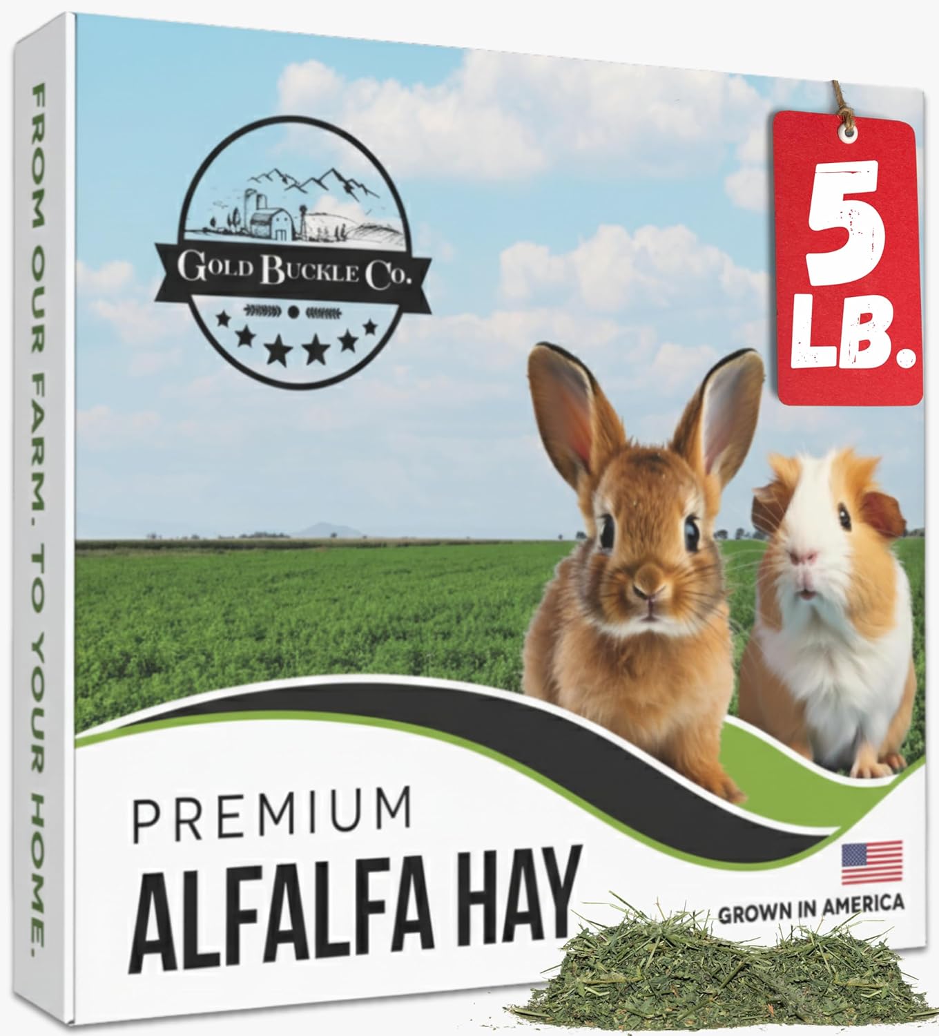 5lb Farm Fresh, USA Grown, Organic Alfalfa Hay for Rabbits, Guinea Pigs, Chinchillas, Goats, Hamsters & Ferrets - Small Animal Food Rich in Protein & Fiber - Just Dried, Hand-Selected