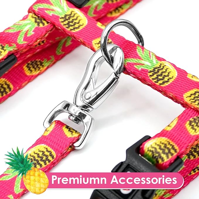 azuza Cat Harness and Leash Set, Escape Proof Adjustable Kitten Vest for Walking and Travel, Soft Lightweight Cat Carrier Harness for Small to Large Cats, Pineapple Design