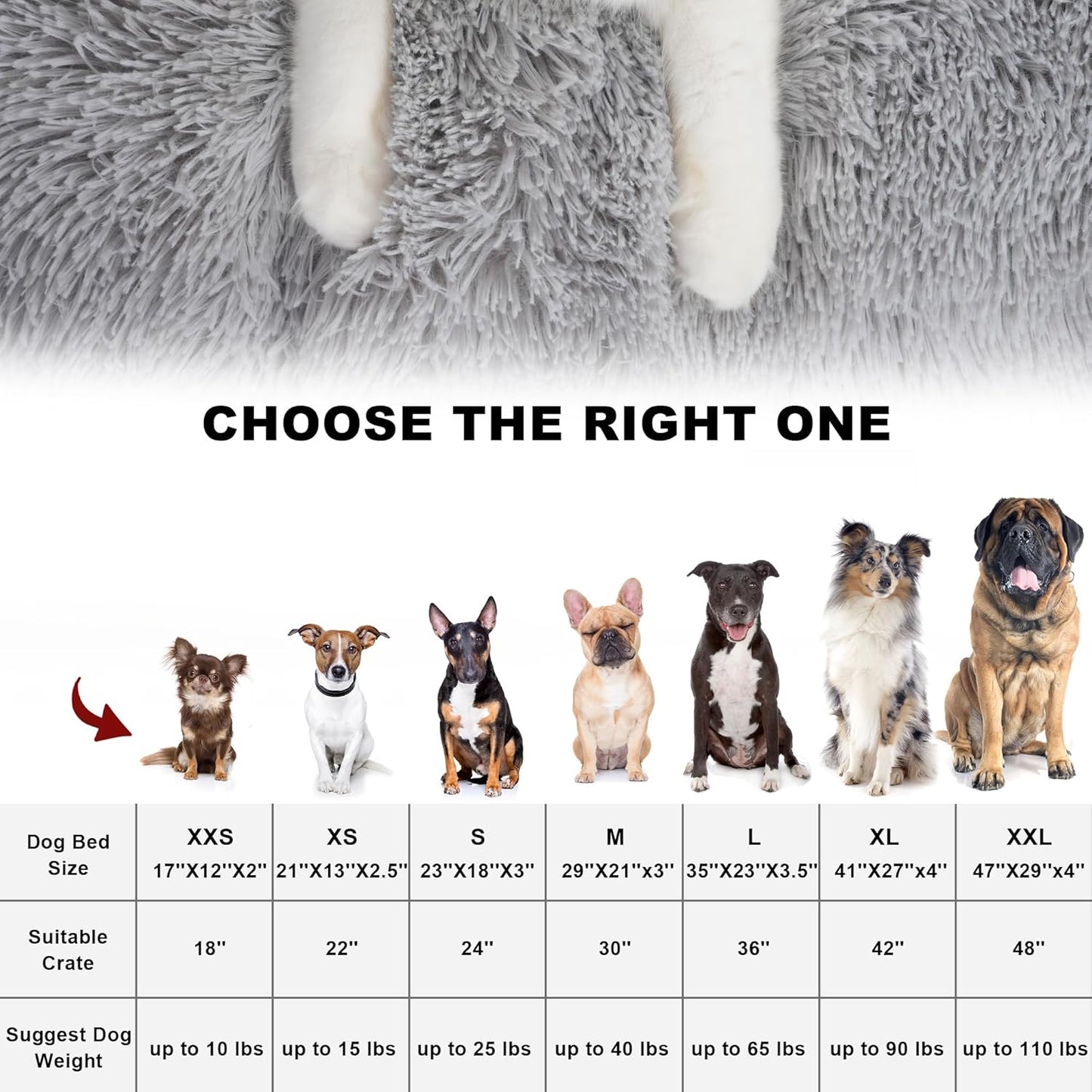 Bedfolks Waterproof Crate Bed, Plush Dog & Cat Kennel Pad with Removable Cover, Faux Fur, Washable, 21"x13", Solid Light Grey