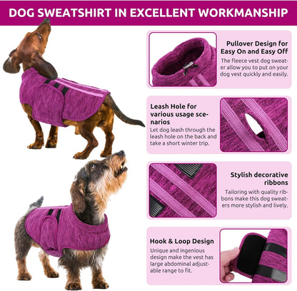 Queenmore Small Dog Sweaters, Soft Fleece Vest Pullover Dog Jacket with Leash Hole, Warm Winter Dogs Clothes Cold Weather Doggy Dachshund Sweater for Small Dogs Cats Boy or Girl (Cationic Berry, XS)