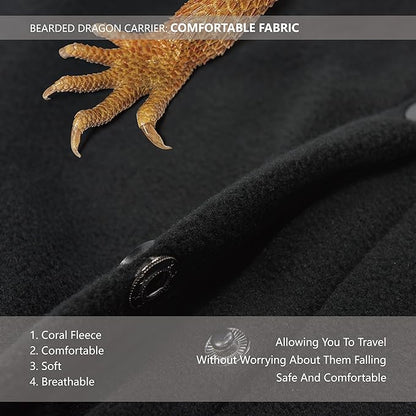 Bearded Dragon Leash and Harness Set, Beardie Carrier, Lizard Adjustable Harness with Leather Wings and Sling Bag, Reptile Small Pet Backpack Batwing Accessories (Black)