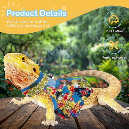 Lizard Harness Dress and Leash, Adjustable Hamster Ferret Harness and Leash Set, No-Pull Walking Vest for Lizard Small Animal Gecko Chameleon (flowercolor M