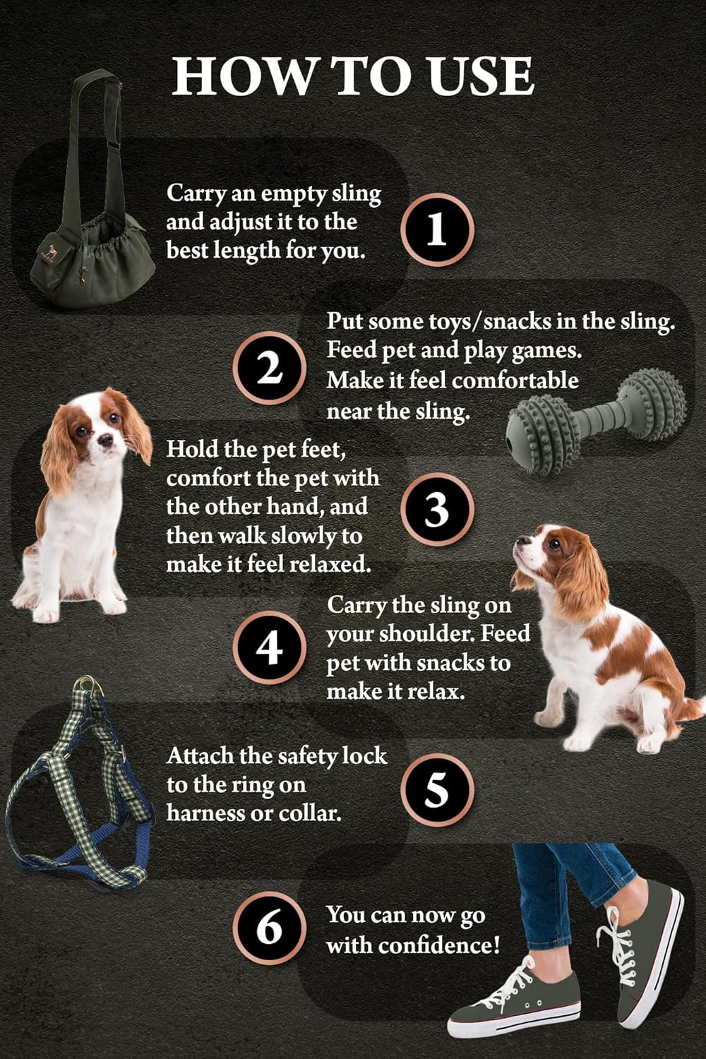 Noah & Paw Dog Sling Carrier for Small Dogs 5-18lb, Dog Sling for Small Dogs and Cats, Dog Carrier with Adjustable Padded Strap, Vegan Leather Lined with Fur, Double Safety Feature, Machine Washable