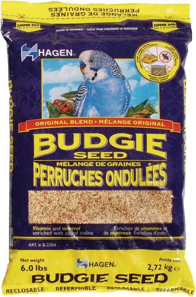 Hagen Parakeet/Budgie Staple VME Seed – Premium Blend, Nutritionally Balanced, Fortified with Vitamins & Minerals, Dust-Free Mix for Budgies, 6 lb Bag
