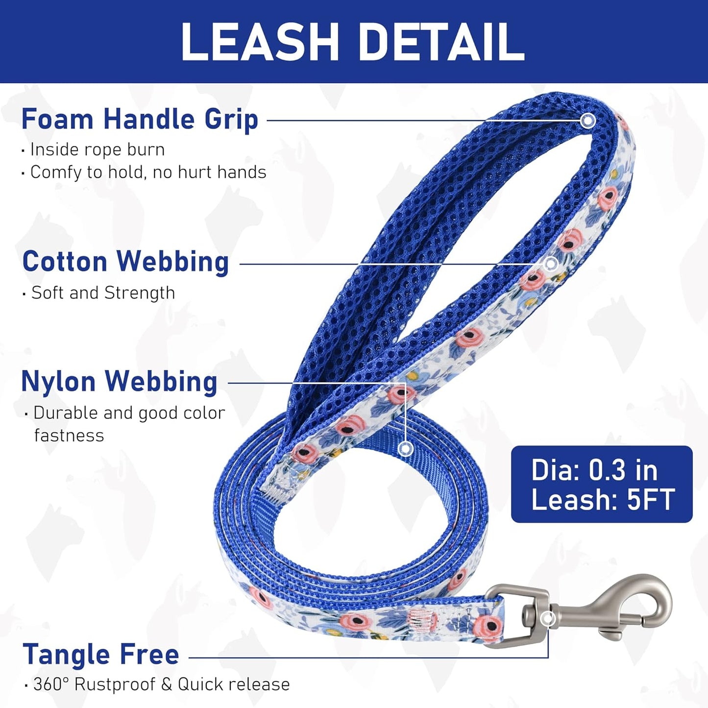 GAMUDA Small Dog Harness Collar and Leash Set, Step in No Chock No Pull Soft Mesh Adjustable Dog Vest Harnesses Plaid Reflective for Dogs Puppy Cats Kitten Rabbit (Blue Flower, L)
