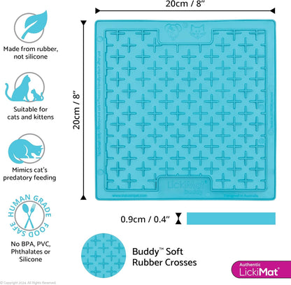 LickiMat Classic Buddy, Cat Slow Feeder Lick Mat, Boredom Anxiety Reducer; Perfect for Food, Treats, Yogurt, or Peanut Butter. Fun Alternative to a Slow Feed Cat Bowl or Dish, Turquoise
