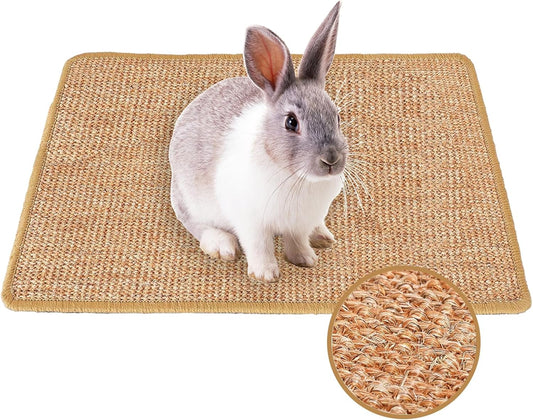 Rabbit Scratching Pad, 16 x 12 Inch Natural Sisal Bunny Scratch Mat Scratcher Mats Claws and Teeth Care for Biting Sleeping Nesting Small Animal Bedding Chew Toys Bed Play Toy (Brown, 1Pc)