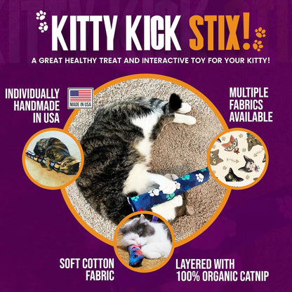 Kitty Kick Stix 15" Original Catnip Kicker Toy (Set of 2), Handmade in USA by Cat Lovers, Interactive Natural Cat & Kitten Toy, Packed with 100% Potent Catnip for All Breeds (15" +6" Combo)