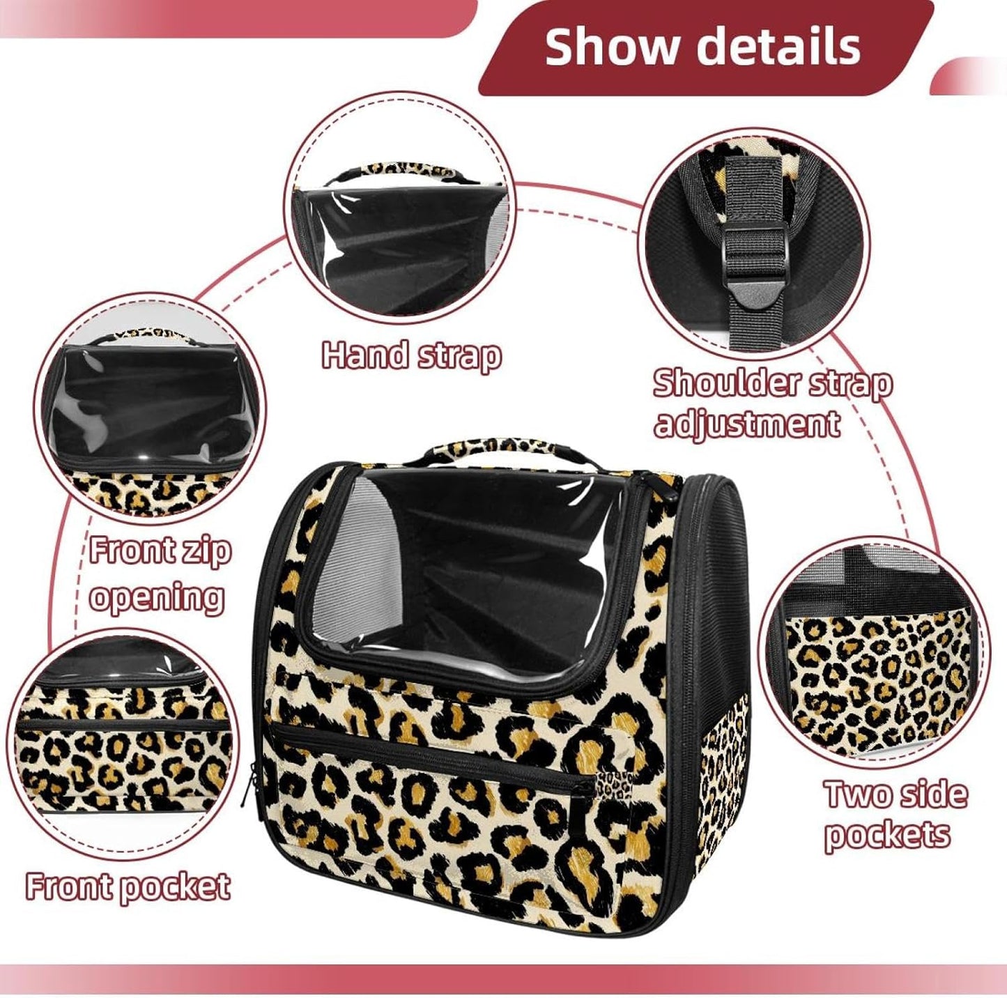 Modern Classic Leopard Print (1) Cat Backpack Carrier, Large Pet Backpack for Medium Small Dog Cat Puppy Kitty Bunny