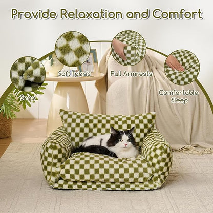 Hollypet Cat Bed Fluffy Plush Mutifuctional Double-Layer Soft Pet Couch Orthopedic Sofa Nest Beds for Small Cats and Dogs, Green and White (25x20x13 inch)