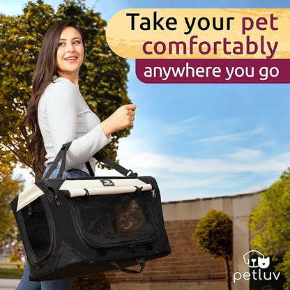 Soft-Sided Cat & Dog Pet Carrier, Medium 20"x13"x13" Fits Most Cats or Small Dog, Comfortable for Travel & Vet Visits, Privacy Windows, Removable Plush Bed, Top/Side Entry, Locking Zippers, Folds Flat