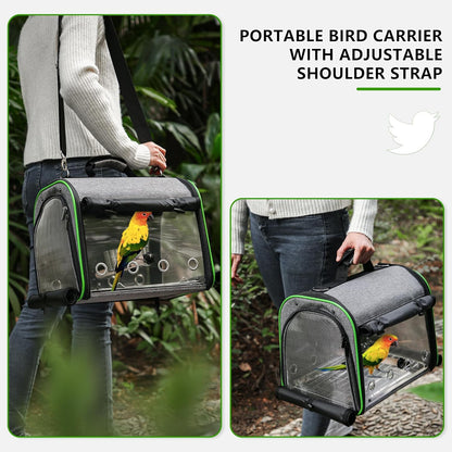 Suertree Bird Carrier Bag Bird Travel Cage Indestructible Stainless Steel Mesh, Bag with Stand for Parrot, Portable Bird Travel Bag, Pet Transparent Breathable Travel Cage