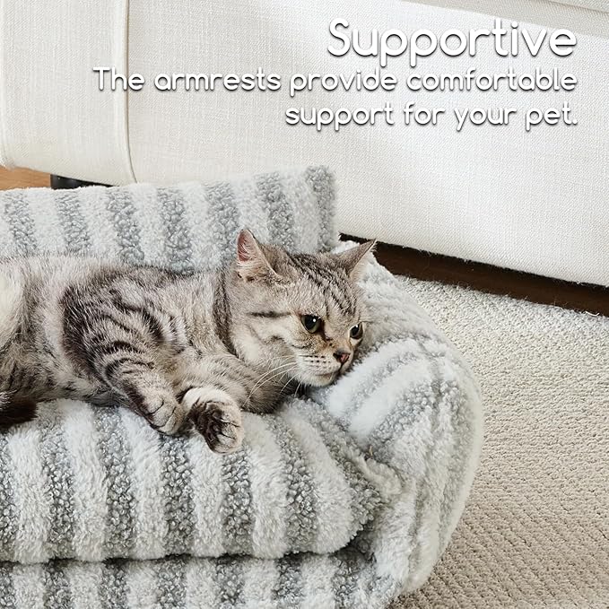 Hollypet Cat Bed Fluffy Plush Mutifuctional Double-Layer Soft Pet Couch Orthopedic Sofa Nest Beds for Small Cats and Dogs, Gray (21x15x8 inch)