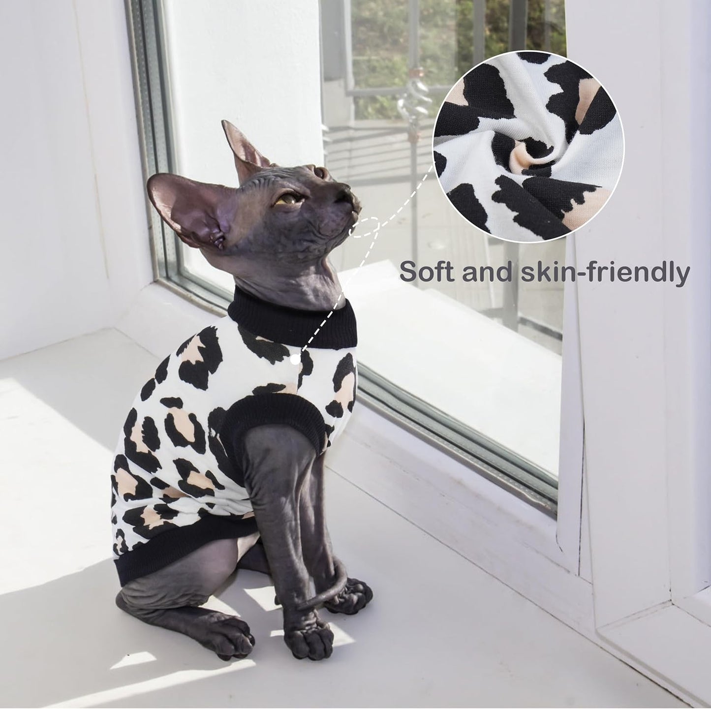 PUMYPOREITY Sphynx Cat Clothes - Stretchy Sweater, Soft Shirt, Pullover Pajamas, Turtleneck for Sphynx, Cornish Rex, Devon Rex - Black, XL