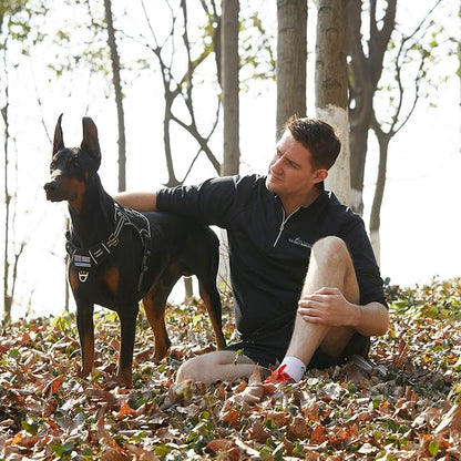 BUMBIN Tactical Dog Harness for Medium Dogs, No Pull, Reflective, Adjustable, Black, M(Neck:16-20", Chest:17-27")