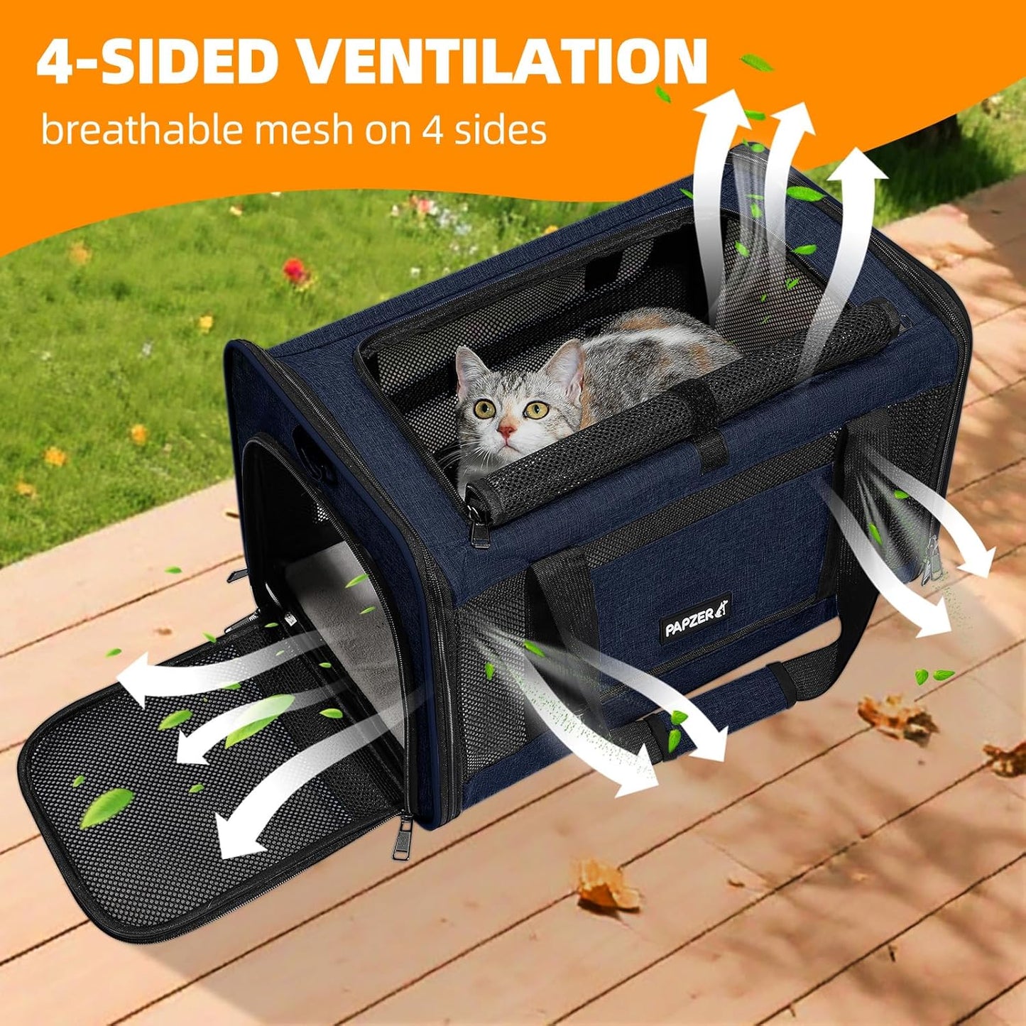 Cat Carrier Soft-Sided 18x11x11 Inch Travel Bag for Medium Cats Over 15lbs, Small Dog Carrier Crate Top Entry Breathable Mesh Puppy 12 Pounds, Pet Rabbit Carrying Cage Kennel Collapsible Navy