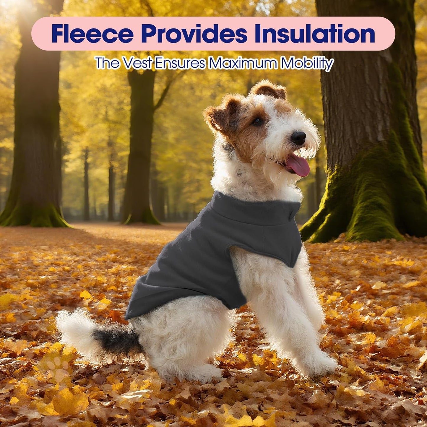 FUAMEY Dog Fleece Vest for Small Dogs,Warm Stretchy Dog Sweatshirts Pullover with Leash Hole Dogs Sweater Soft Pet Turtleneck Cozy Pet Vest Lightweight Sleeveless Grey XXS